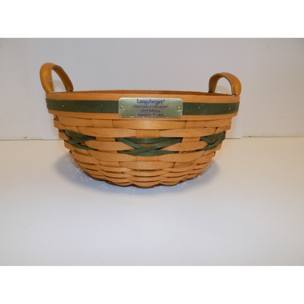 Popcorn Basket w/ Liner & Protector 1999 Christmas Holiday Longaberger GREEN - Picture 9 of 16